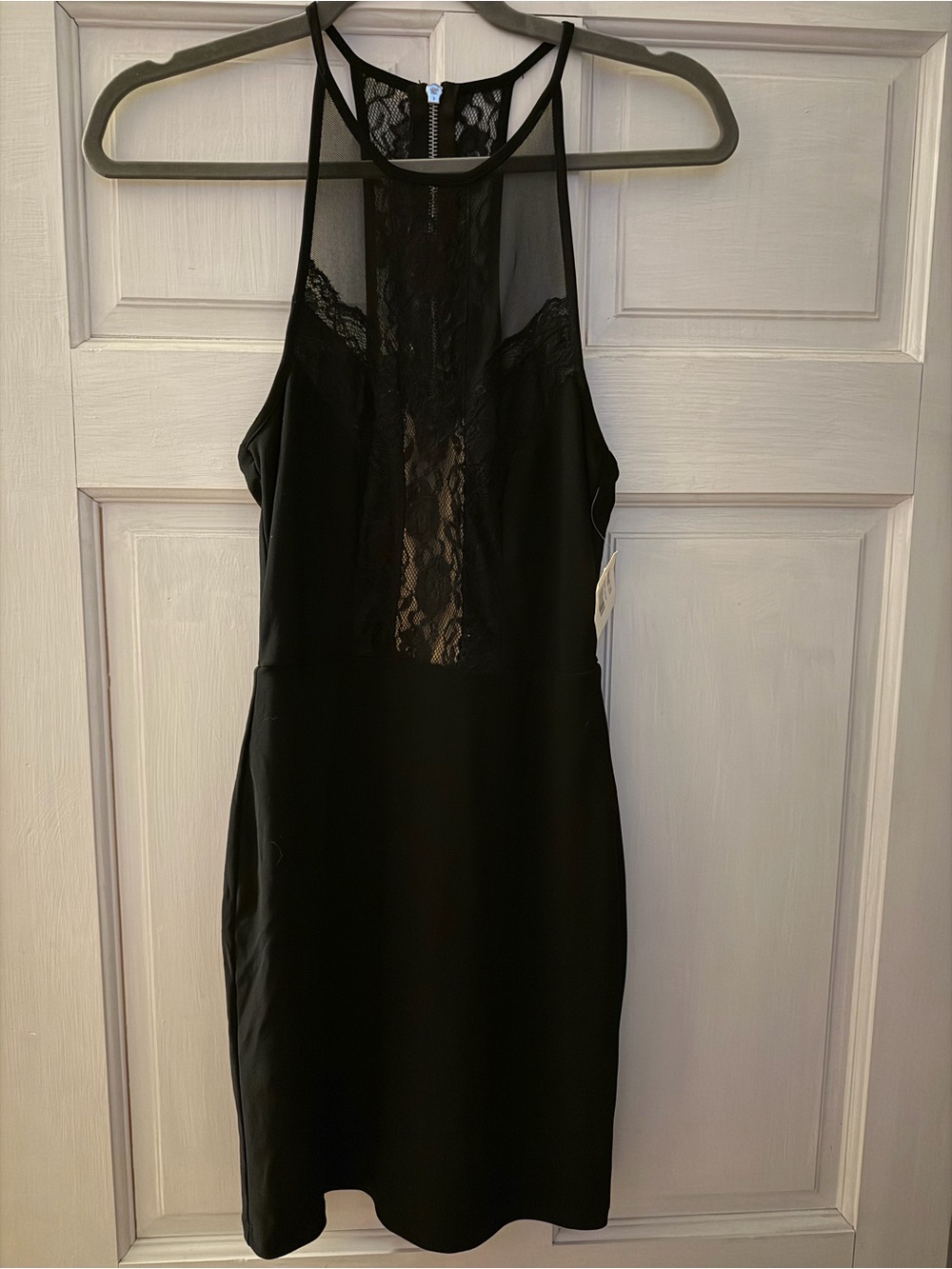 B Darlin Black Lace Panel Halter Dress